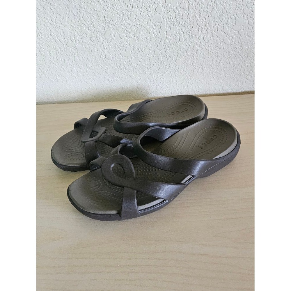 Crocs Meleen Twist Sandals Womens 7 Espresso Dark Brown Slide Strappy - Picture 5 of 7